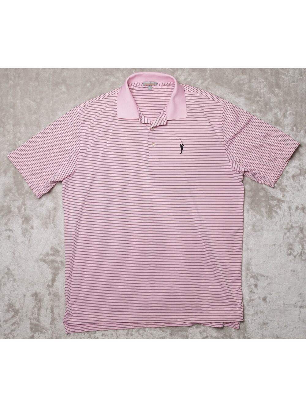 Peter Millar Pink Black Striped Summer Comfort Polo Shirt Mens Size XL